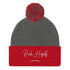 Pom-Pom Beanie - Dark Heather Grey/ Red