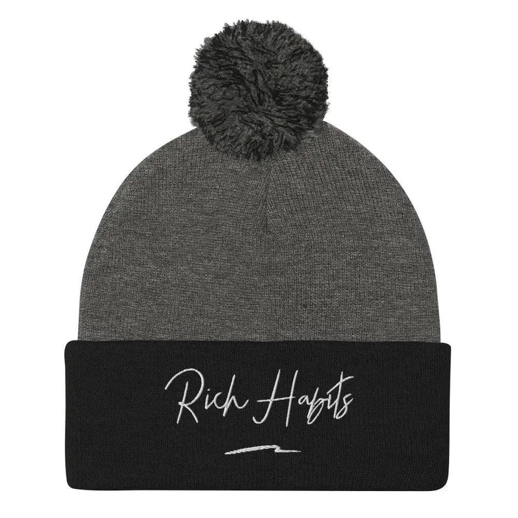 Pom-Pom Beanie - Dark Heather Grey/ Black