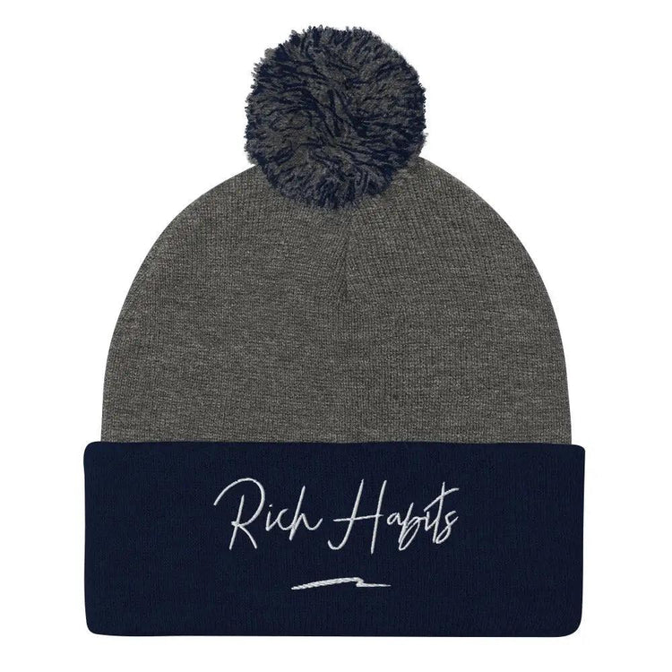 Pom-Pom Beanie - Dark Heather Grey/ Navy