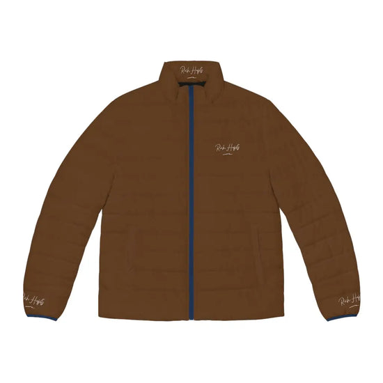 Brown Unisex Puffer Jacket - S / Dark blue zipper - All Over